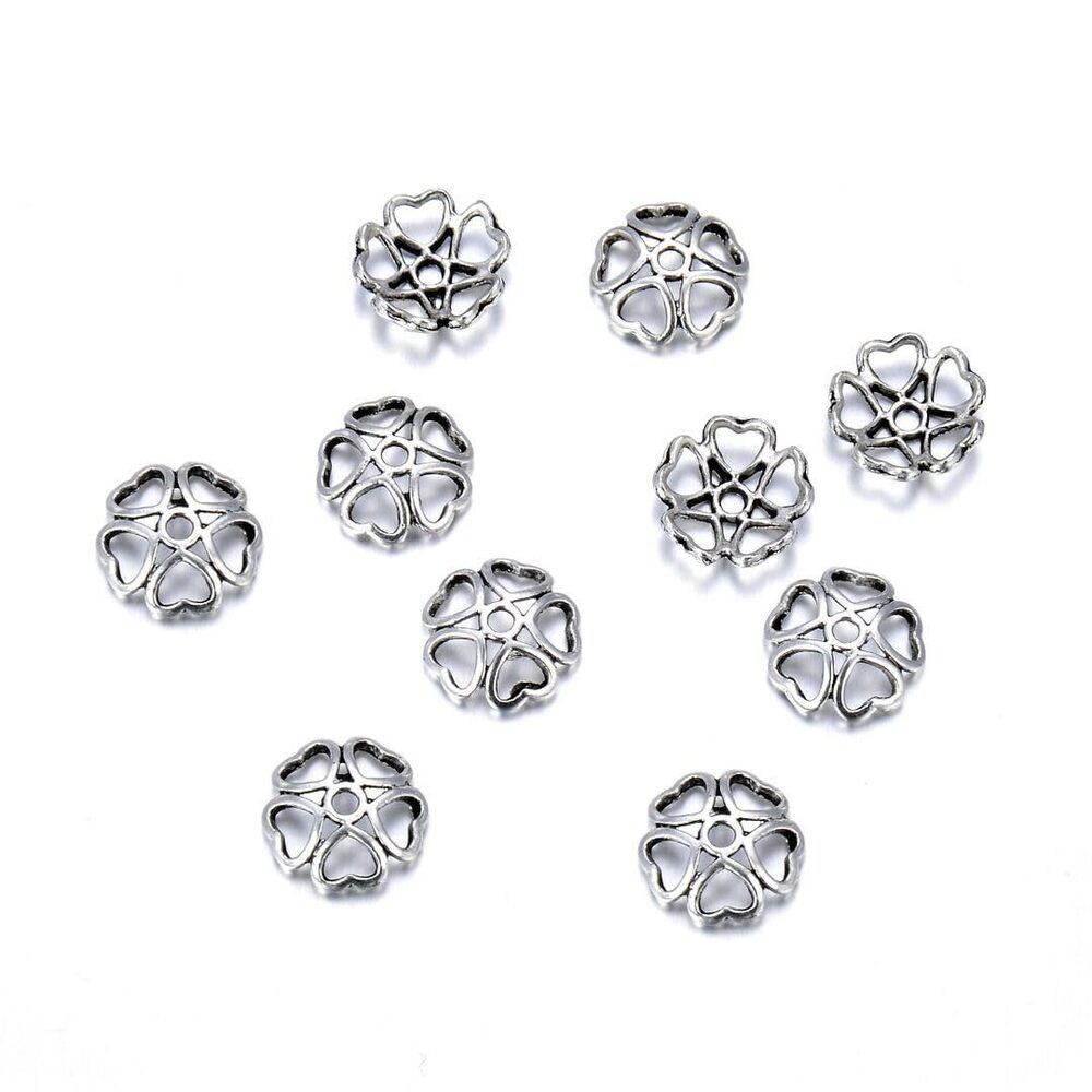 3631 800pcs Heart Petal Flower Bead Caps Bead End Cap 9.5mm Antique Silver